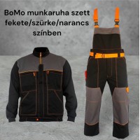 BoMo munkaruha szett, kantáros nadrág+kiskabát szürke/fekete/narancs színben