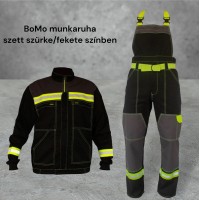 BoMo munkaruha szett, kantáros nadrág+kiskabát fekete-safety színben